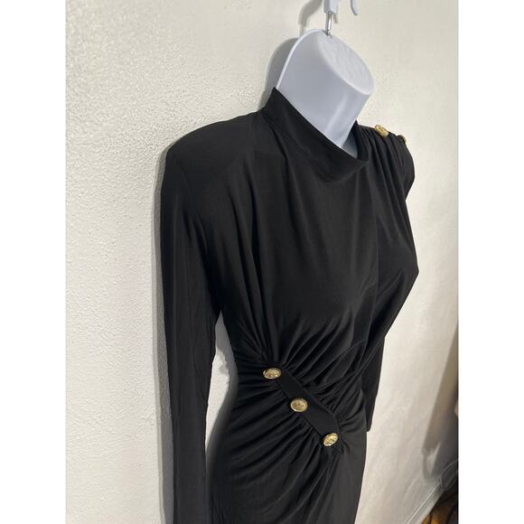 VTG Maxi Ruched Side Old Hollywood Glam Dress 38/40 Black Stunning Romantic - Picture 5 of 16